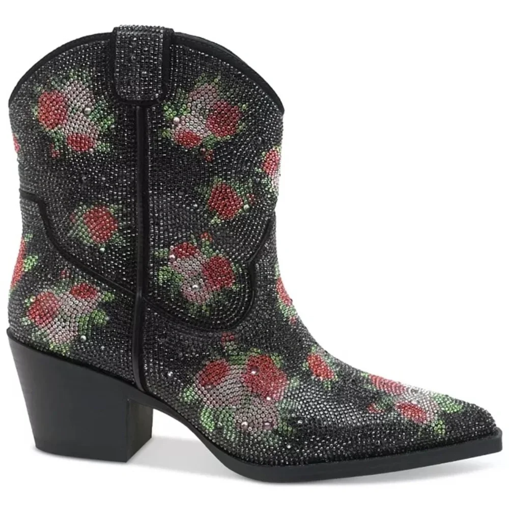 Wild Pair Lacey Floral Rhinestone Western Booties Black Size 7 & 10 , NEW - Picture 10 of 11